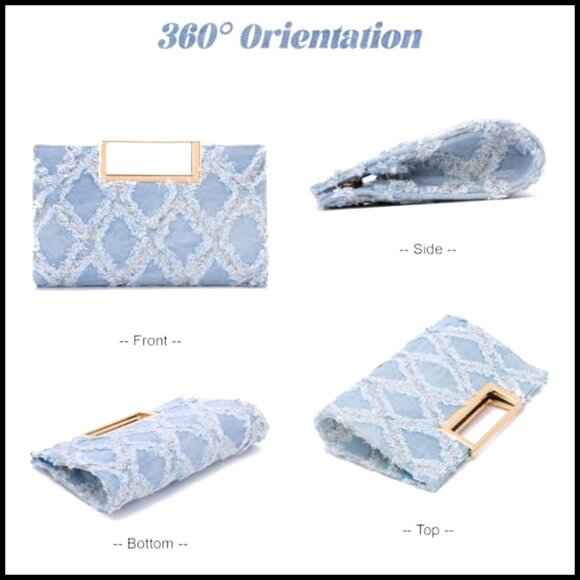 Denim Clutch Tote Crossbody Bag Quilted Elegant Chic Formal Casual Wear